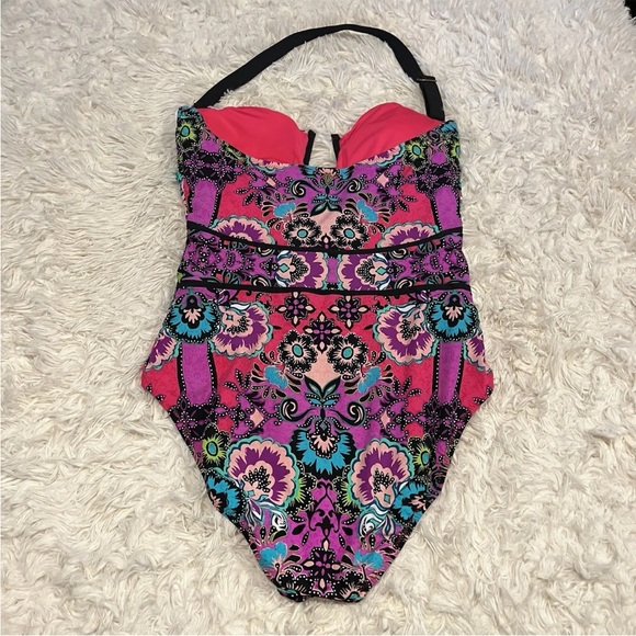 Nanette Lepore Swimsuit Womens Large Floral Pink Print Strapless Bathing - Picture 2 of 12